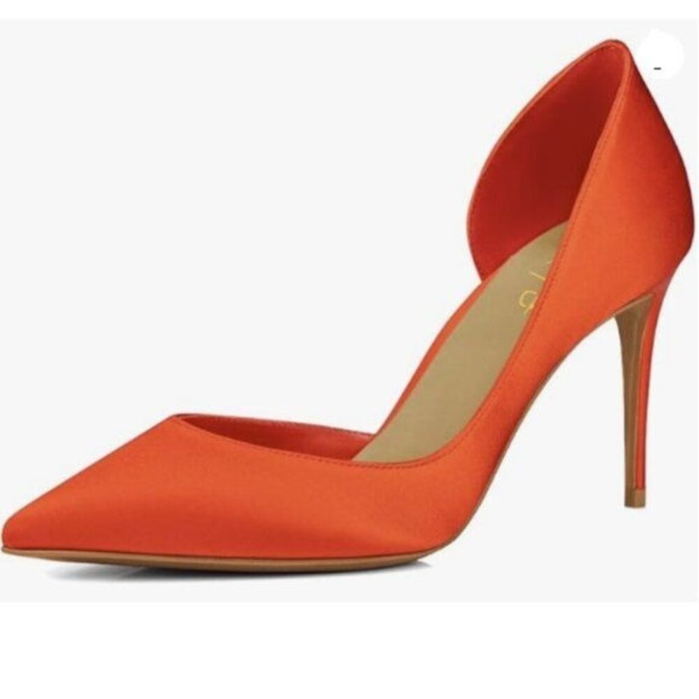 XYD Women D'Orsay Low & High Heels Comfortable Slip-on Closed Pointed Toe Orange
